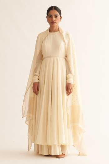 Dot Ivory Resham Embroidered Anarkali Set 