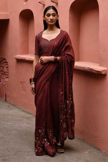 Deep Thee Silk Zardozi Embroidered Saree With Blouse 