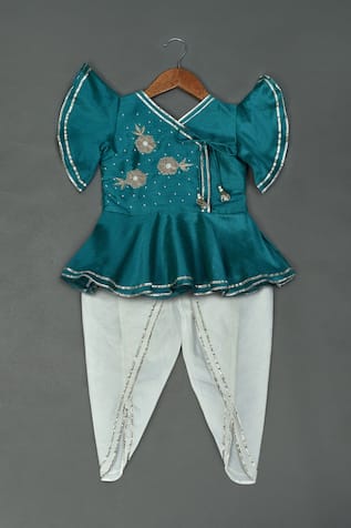 Maaikid Zardozi Embroidered Peplum Top & Afghani Pant Set 
