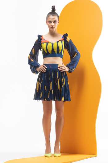 Nautanky Printed Crop Top & Short Skirt Set 