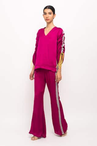 Neora By Nehal Chopra Ruched Sleeve Kaftan Set 