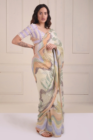 Shwetanga Organic Cotton Saree With Embroidered Blouse