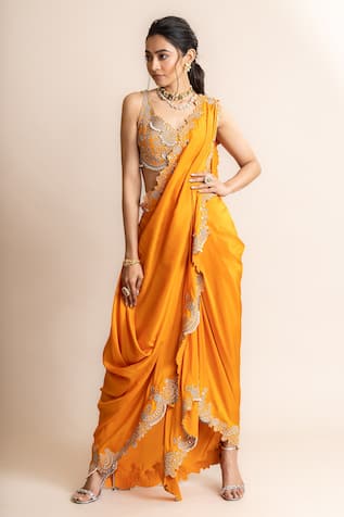 Nupur Kanoi Pre-Draped Bengali Saree With Hand Embroidered Blouse 