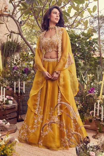 Prisho Floral Embroidered Organza Lehenga Set 