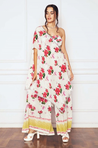 Sakshi Girri Floral Print Pre-Draped Sharara Saree Set