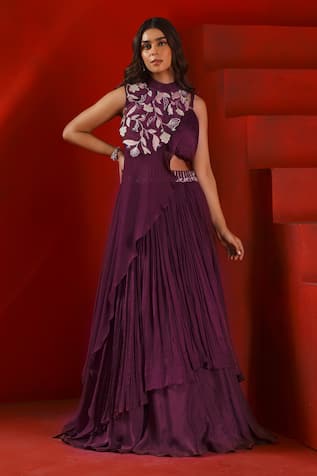 Embellished Drape Cape & Lehenga Set 