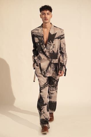 Nikita Mhaisalkar Brush Stroke Print Blazer With Pant 