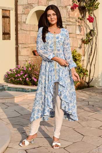Palak & Mehak Mishika Floral Print Tunic With Straight Tulip Pants 