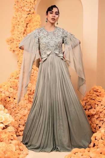 Adi By Aditya Khandelwl Embroidered Bodice Draped Gown 