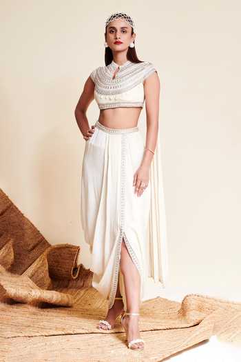 Reeti Arneja Enigma Embroidered Crop Top With Dhoti Skirt 