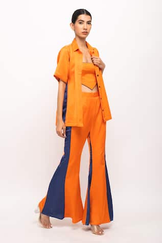 Neora By Nehal Chopra Spread Collar Shirt Flared Pant Set 