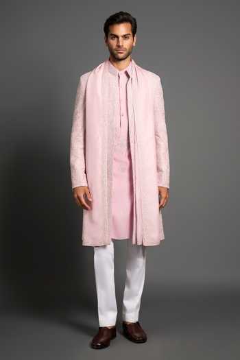 Raghavendra Rathore Jodhpur Silk Embroidered Front Open Achkan 