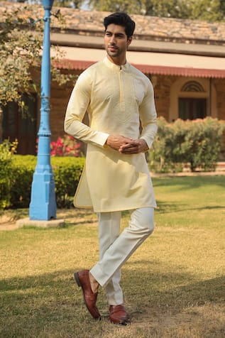 Lucknowi Embroidered Yellow Kurta 