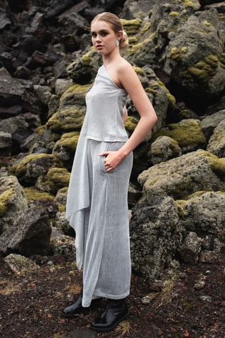 Dash and Dot One Shoulder Draped Top & Pant Set