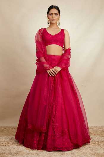 ASTHA NARANG Organza Floral Embroidered Bridal Lehenga Set 