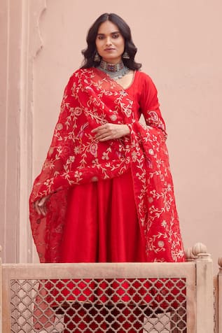 Pink City by Sarika Anarkali Set With Organza Embroidered Dupatta 