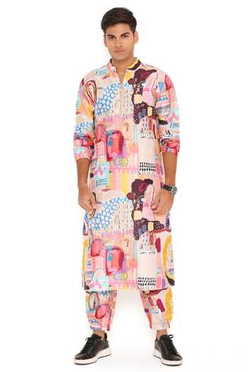 PS Men By Payal Singhal Printed Bomber Kurta & Jogger Pant Set 