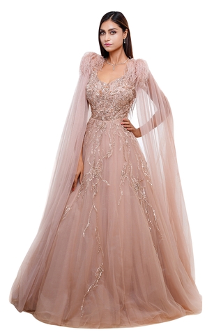 Archana Kochhar Isabella Embroidered Cape Sleeve Gown