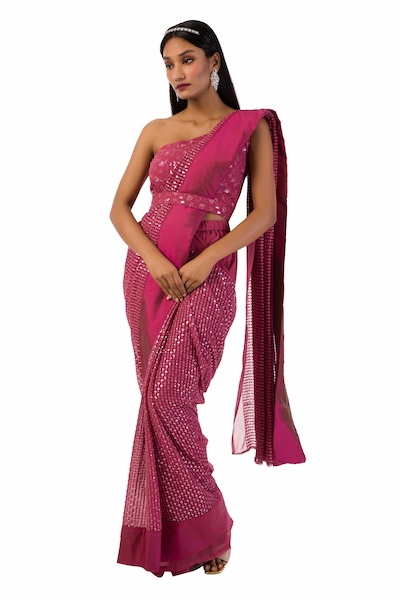 Meghna shah Palazzo Saree With One Shoulder Blouse
