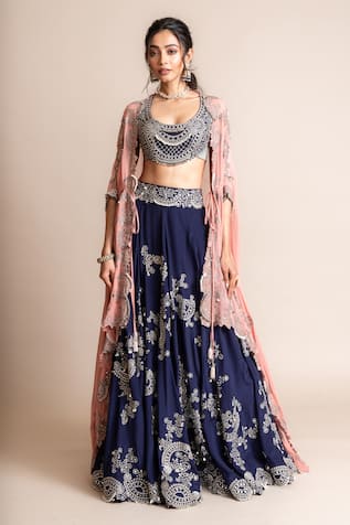 Nupur Kanoi Embroidered Scallop Border Cape & Lehenga Set 