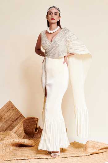 Reeti Arneja Meraki Beads Embroidered Pre-Stitched Saree Gown 