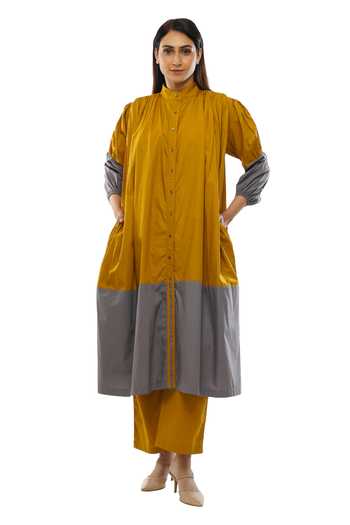 Khat Color Block Poplin Cotton Dress Pant Set 