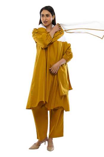 Khat Pleated Poplin Cotton Dress Pant Co-Ord Set 
