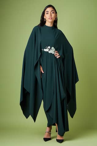 Sara Floral Applique Draped Dress For Kids