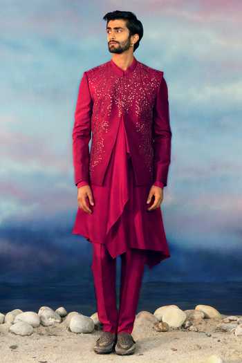 Rohit Gandhi + Rahul Khanna Canyon Floral Embellished Bandhgala Kurta Set 