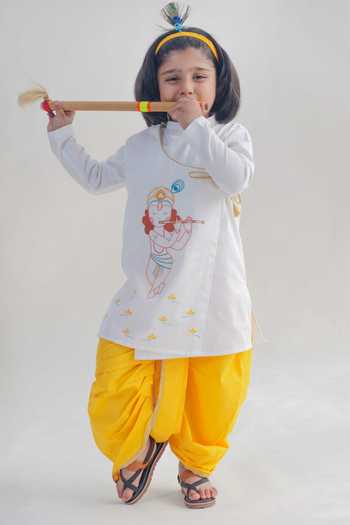 Tiber Taber Krishna Embroidered Long Kurta & Dhoti Set 