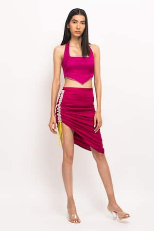 Neora By Nehal Chopra Solid Halter Neck Bustier & Skirt Set 