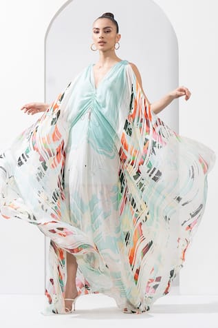 Mandira Wirk Tropical Print Chiffon Kaftan 