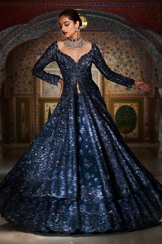 Seema Gujral Floral Embroidered Jacket Lehenga Set