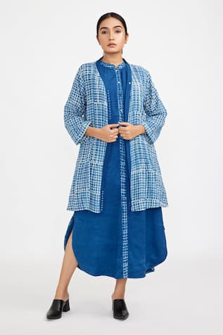 Jayati Goenka Handblock Checkered Print Jacket With Dress 