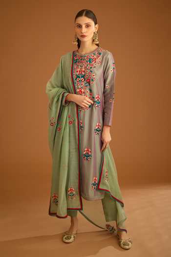 Shyam Narayan Prasad Chanderi Floral Embroidered Kurta Set 