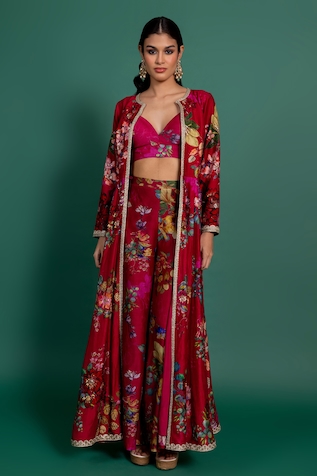Varun Bahl Floral Print Anarkali Jacket & Pant Set