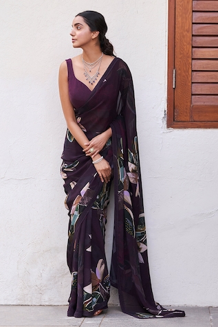 Varun Bahl Botanical Leaf Print Saree
