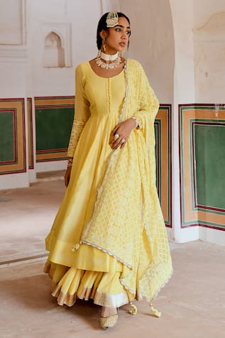 KARAJ JAIPUR Chanderi Anarkali & Skirt Set 