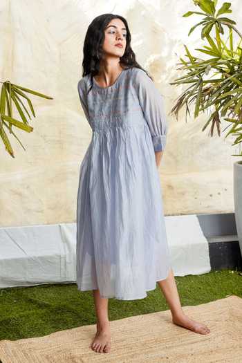 Tatwa Handloom Chanderi Resham Embroidered Dress 