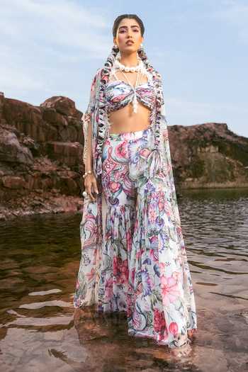 Akanksha Mago Printed Cape Gharara Set 