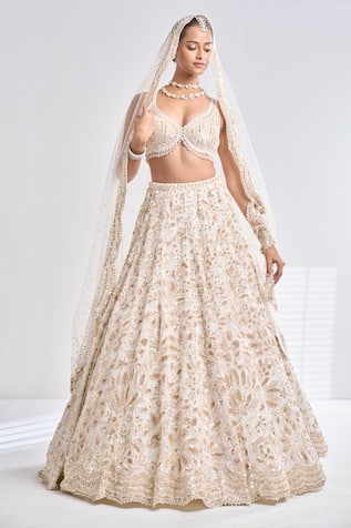 Cream Color Printed Cotton Silk Wedding Lehenga Choli