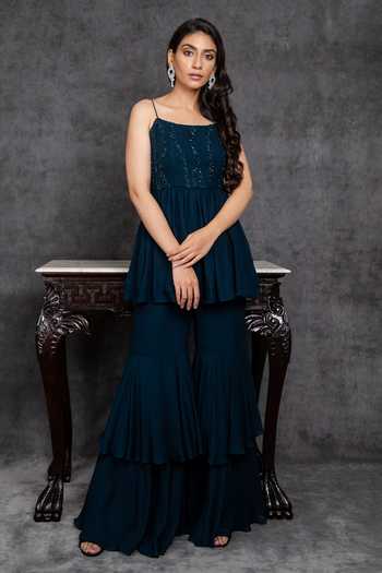 Sunita Bhandari Embroidered Peplum Kurta & Sharara Set 