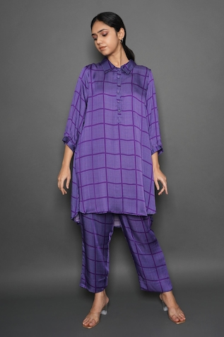 Kameez Bandhani & Checkered Print Shirt & Pant Set