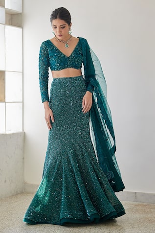 Mishru Daria Gitch Embroidered Mermaid Lehenga Set 