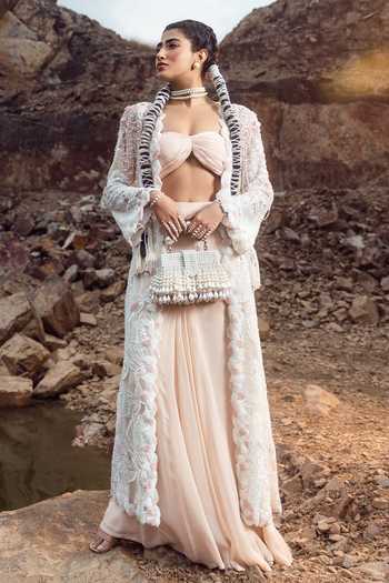 Akanksha Mago Pearl Embroidered Jacket & Pleated Skirt Set 