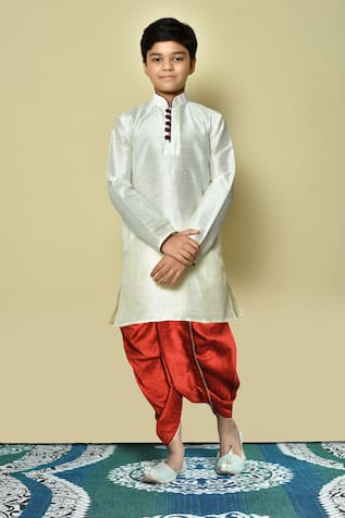 Plain Kurta & Red Dhoti Pant Set 