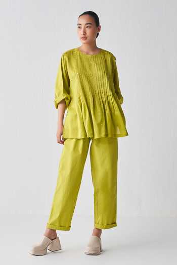 Three Pintuck Detail Chanderi Top 