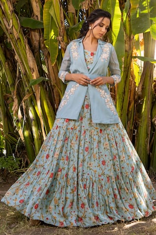 Suruchi Parakh Flower Vine Pleated Lehenga & Jacket Set 