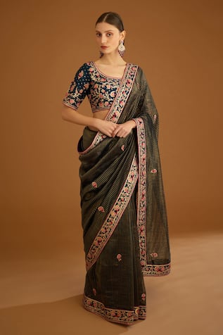 Buy Green Woven Flower Bloom Pure Silk Pattern Saree With Running Blouse  For Women by Pinki Sinha Online at Aza Fashions.