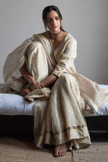 Shorshe Clothing Handwoven Chanderi Embroidered Dupatta 